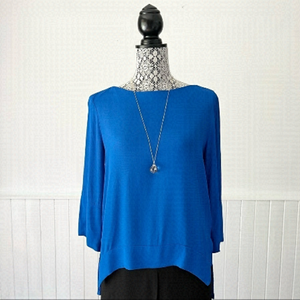 Zara Woman Royal Blue Boat Neck 3/4 Sleeve High Low Tunic Top Size L